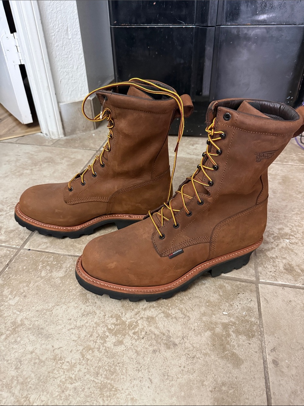 Vibram Men's Brown Lace-Up Work Boots with Yellow Laces